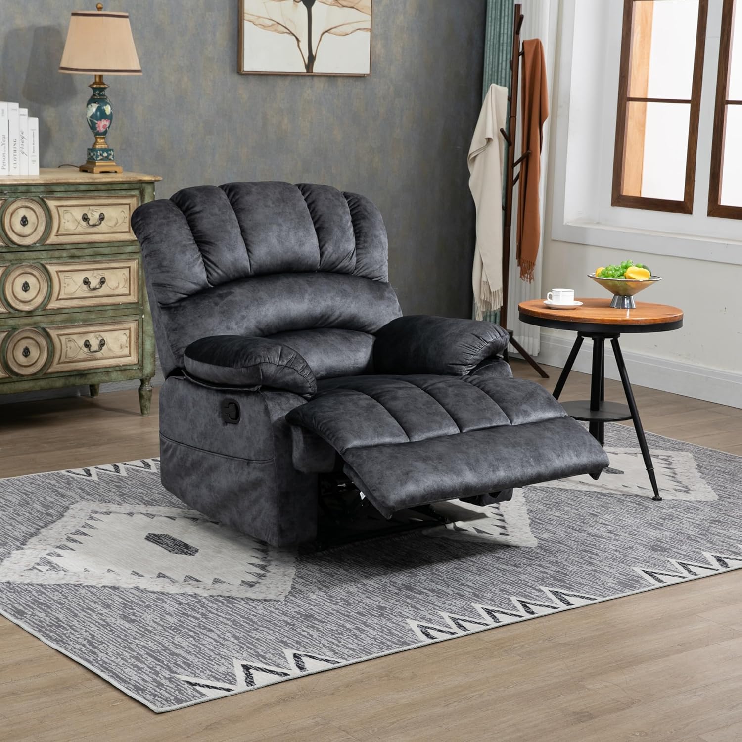 Large Manual Recliner Chair in Fabric for Living Room Modern Contemporary Metal Pine Recline