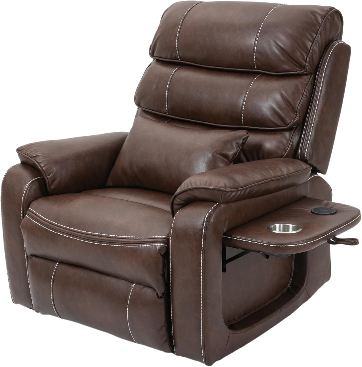 Pinnacle Lay Flat Recliner with Lumbar Pillow - Fold Out Tray Cup Holder & Wireless Phone Charger - Dual Motor Lift Chair for Sleeping - Big Tall 400 lbs Capacity (Brown Breathable Faux Leather)