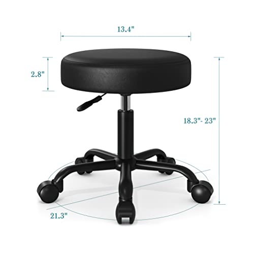 HOOMIC Rolling Stools with Wheels Salon Office Shop Bar Adjustable Spa Tattoo Massage Medical Swivel Drafting Stool with PU Leather Cushioned in Black and Silver