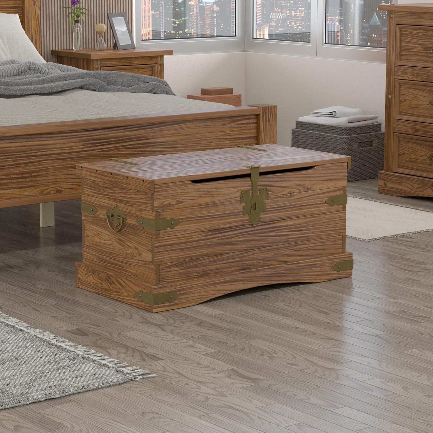 HOME WOOD FURNITURE - Wood Storage trunk or Coffee table with lift top, storage box