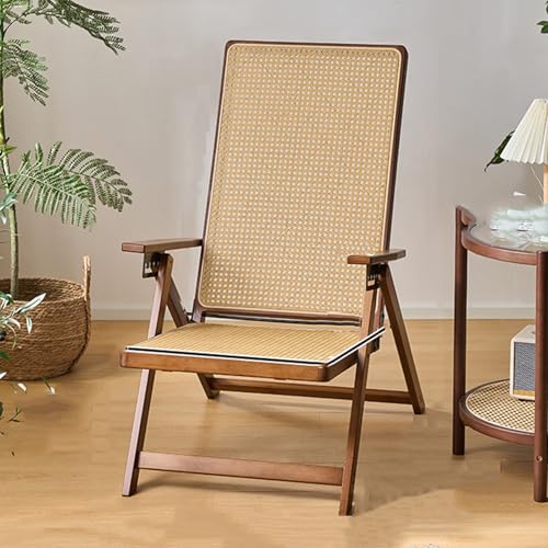 SBCC Foldable Rattan Chair/Sitting and Lying/Office, Home Lunch Break Recliner/Free Installation, Balcony Leisure Chair(Brown)