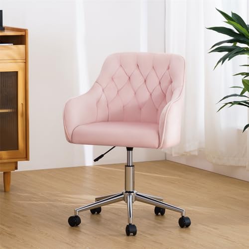 Velvet Office Chair Cute Vanity Chair with Wheels and Arms for Bedroom Upholstered Task Chair for Home Office Dark Blue