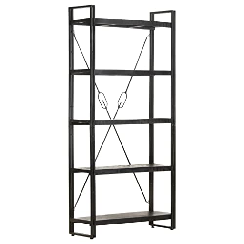 Industrial Floating Shelves, 5-Tier Bookcase with Metal Frame, Home Decor Furniture for Living Room,Study Room,Bedroom, 35.4
