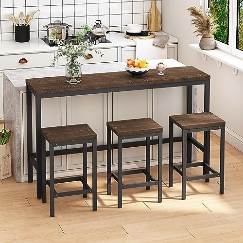 NicBex Small Dining Table Set for 4 Counter Height Dining Table Set Modern 3-Piece Round Dining Table Set with Drop Leaf and 2 Chairs for Small Places, Space-Saving, Brown