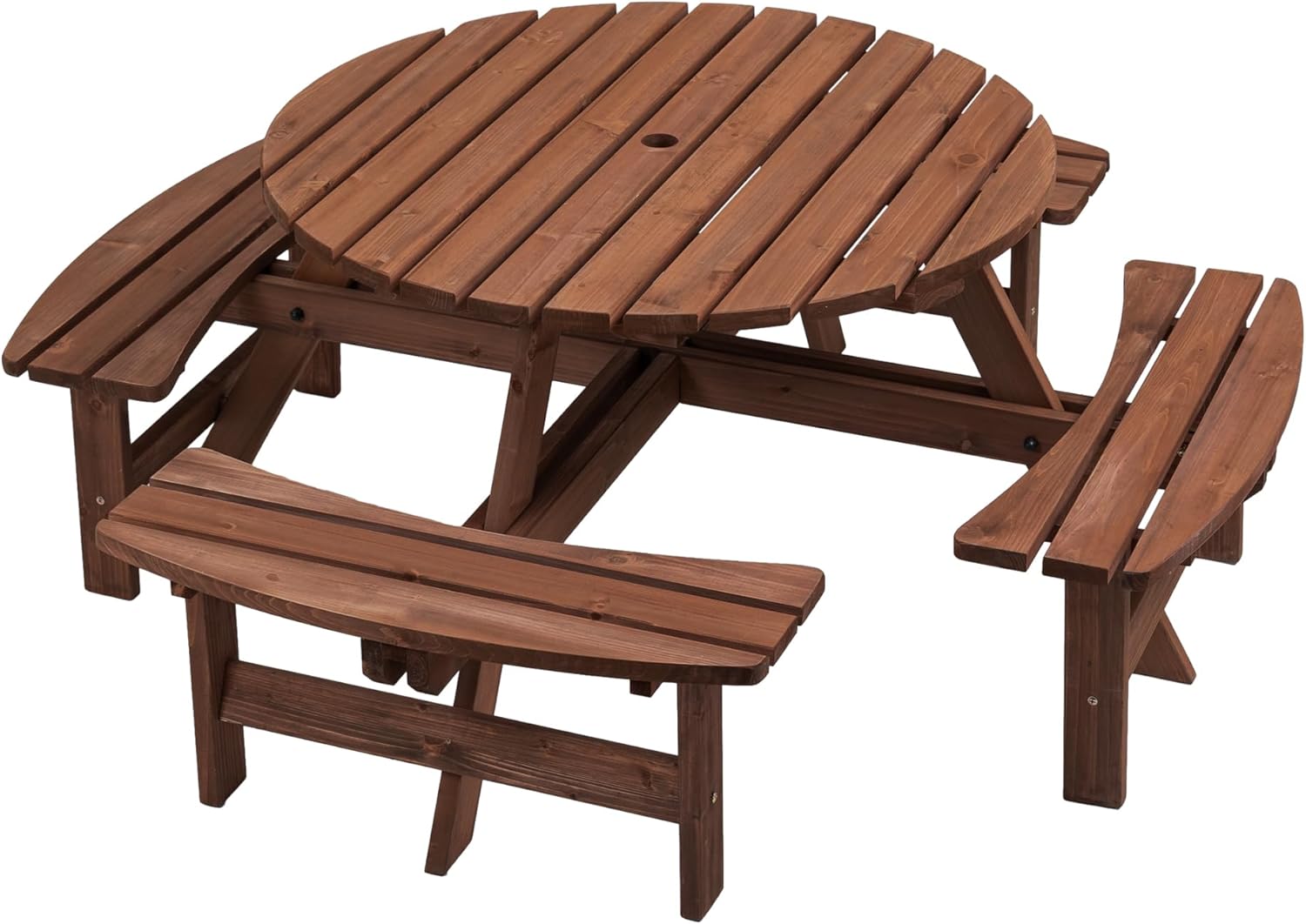5-Piece Portable Picnic Table Bench Set w/ 4 Built-in Benches, 8-Person Beer Table with Seating, Wooden Garden Bench for Outdoors Patio Deck Party BBQ,2220lb Capacity