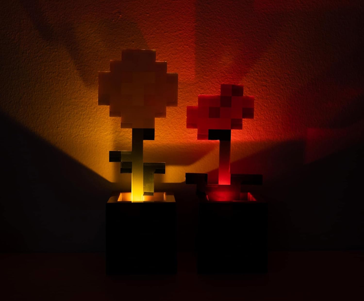 Ukonic Minecraft Daisy and Poppy Flower Pot Mood Lights, Set of 2 | Nightstand Table Lamp with LED Light for Bedroom, Desk, Living Room | Home Decor Room Essentials | Video Game Gifts And Collectibles