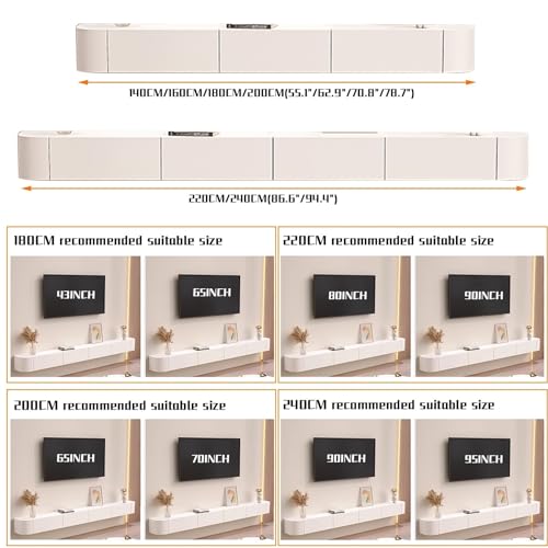 Floating TV Stand, Modern Wall-Mounted TV Console, 94'' Assembly-Free White Stone Entertainment Centers with 2 Drawers & Flip-Down Door, for Living Room Bedroom(120CM/47.2