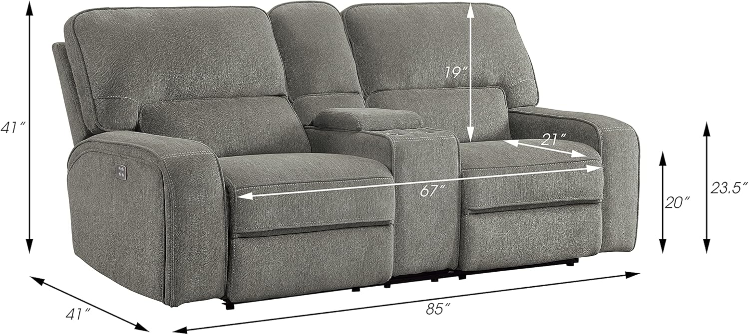 Lexicon Atherton 3-Piece Chenille Fabric Power Reclining Living Room Sofa Set, Mocha