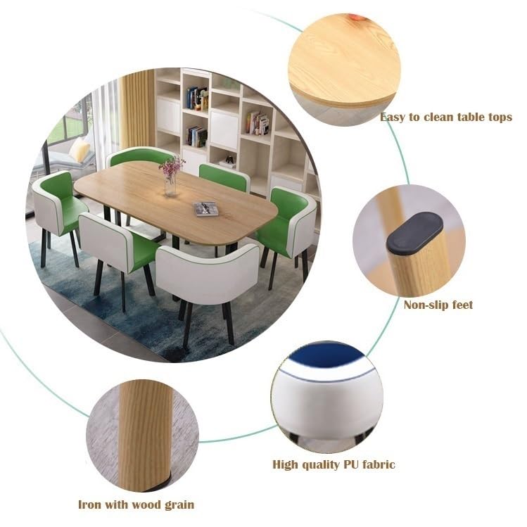 MAxba 90 * 150cm Oval Conference Dining Table and 6 Chairs Business Office Reception Table Set,PU seat surface,Wooden table top,Metal Frame (Color : Grey)