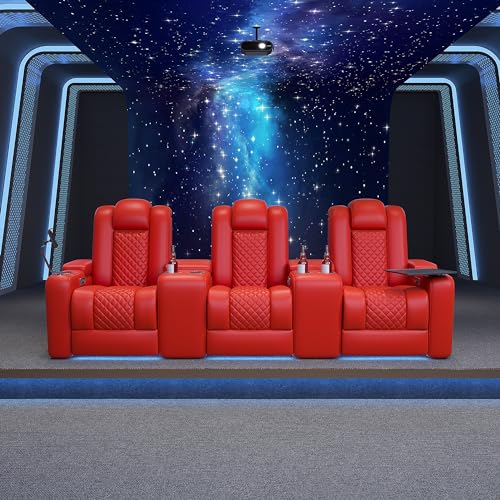 Home Theater Seating ，Home Theater Sofa， Premium Top Grain Italian Nappa 11000 Cow Leather, Power Reclining, Power Lumbar Support, Power Headrest (Orange, Row of 2)