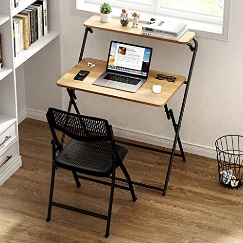 Folding Desk and chair set with bookshelf, protable Computer Desk for Home Office, No Assembly Office Desk Foldable Simple Study Writing Desk Table for Small Spaces ( Color : Wood a , Size : 60*40*93.