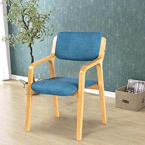 CLATINA Dining Chairs, Mid-Century Modern Dining Chairs, Upholstered Fabric Kitchen Chairs with Solid Wood Arms and Legs for Home Living Room Bedroom (Blue)