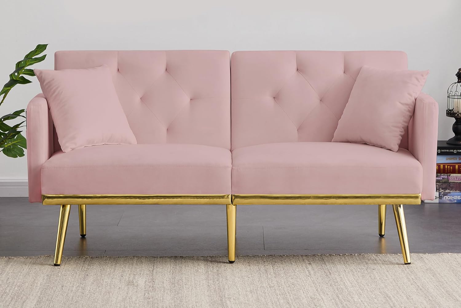 Modern Velvet 2 in 1 Futon Sofa Bed,Convertible Folding Sleeper Bed Couches with 2 Pillows,59