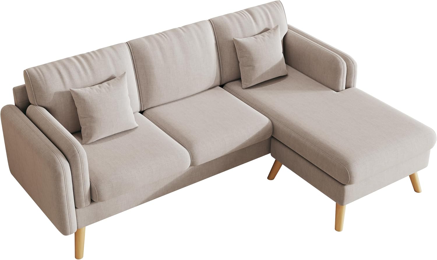 L-Shaped Interchangeable Footrests and Double Armrests 2-Piece Sectional Sofa Couches for Living Room, Apartment, Gray, 84.6” L x 58.3” W x 34.6” H, Light Grey