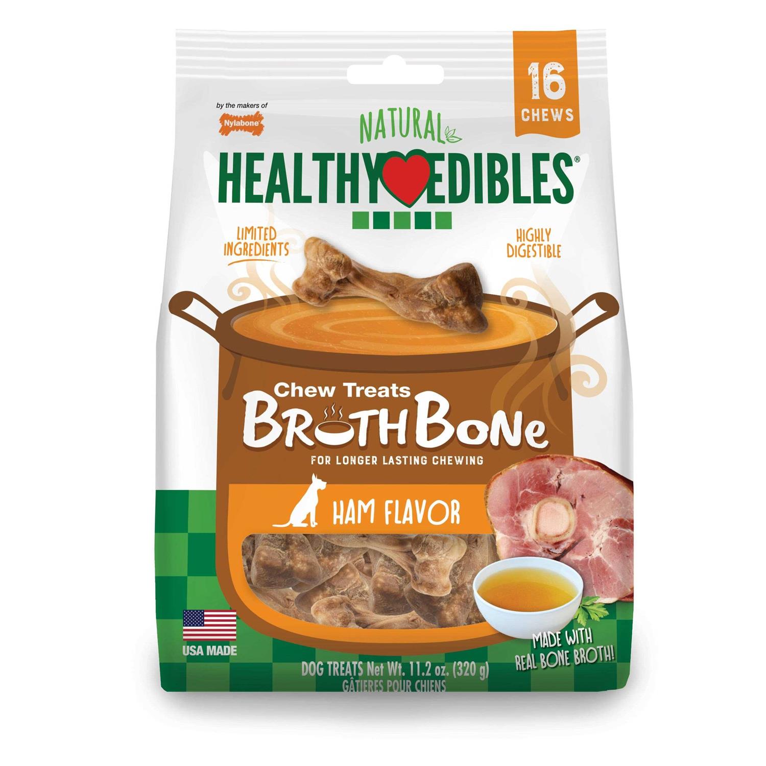 Nylabone Natural Healthy Edibles Broth Bone Chew Treats - Pet Supplies online store