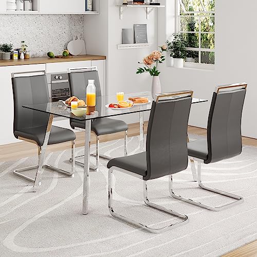 Glass Dining Table Set of 4, Dining Table and Chairs Set, Modern Dining Room Furniture Set, 51 inch Tempered Glass Table top, for Kitchen, Dining Room