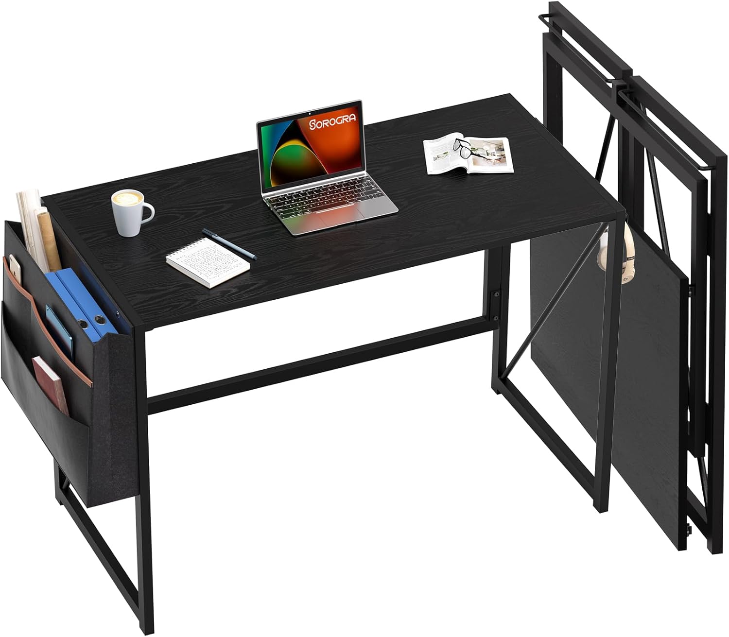 Coavas 39.4 inch Folding Desk Black Set with Storage Bag and Headphone Hook