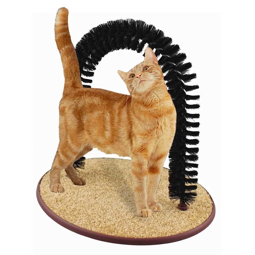 Perfect Cat Grooming Arch with Bag of Catnip Self Scratcher And Massager Brushing Post Reduces Shedding & Hair Balls - Pet Supplies online store