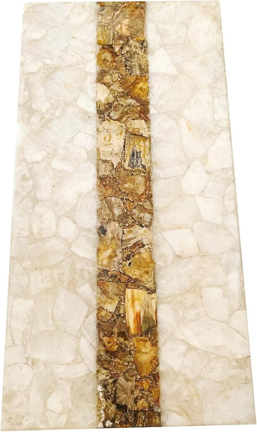 30 x 72 Inches Rectangle Shape Marble Dining Table Top White Quartz with Brown Petrified Stone Resin Restaurant Table