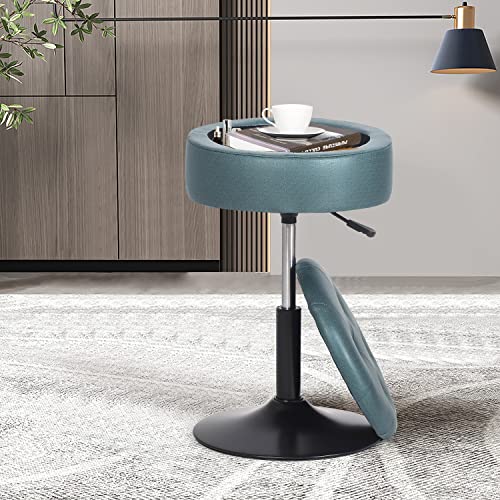 Homebeez Adjustable Faux Leather Round Ottoman, 360° Swivel Freely Vanity Stool Makeup Stool Vanity Chair (Faux Leather-Blue)