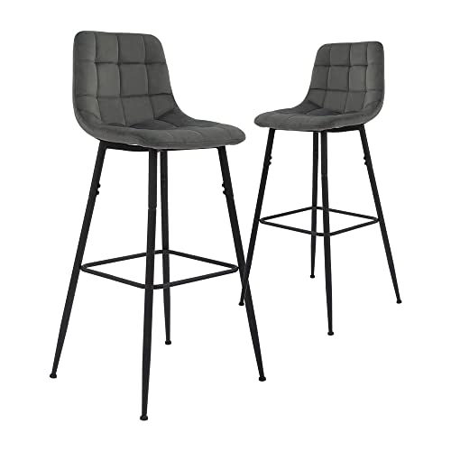 CangLong Velvet Barstools Counter Height Velour Bar Chairs Home Bar Modern Upholstered Side Dining Chairs with Metal Legs for Kitchen Dining Room Restaurant Set of 2,Navy Blue