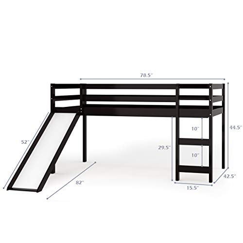 KOMFOTT Twin Loft Bed with Desk & Storage Shelves, Wood Loft Bed Frame for Kids Teens with Bookcase, Ladder, Guardrail, No Box Spring Needed, Space-Saving Loft Bed for Dorm, Apartment