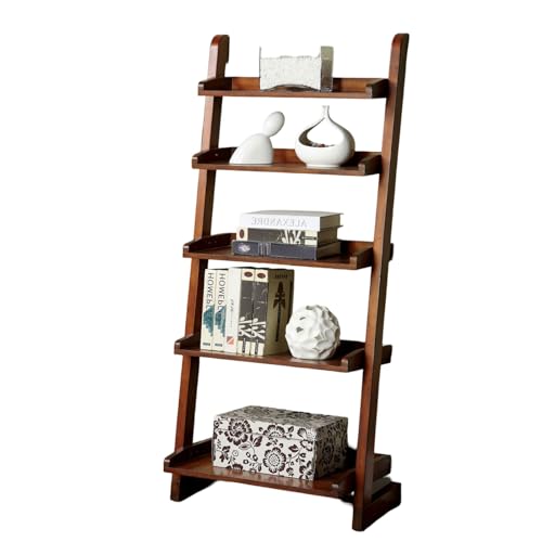 Mid Century Modern Solid Wood Bookcase with Storage in Brown, Oak Finish 5-Tier Bookshelf with Shelves for Living Room, Bedroom, Study Room and Office