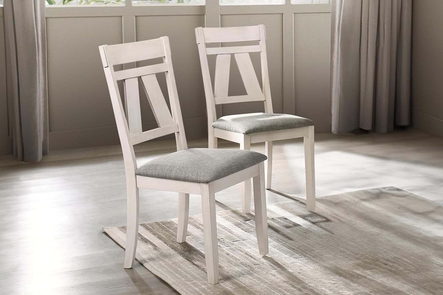 New Classic Furniture Maisie Wood Side Chair with Polyester Seat (Set of 2), White
