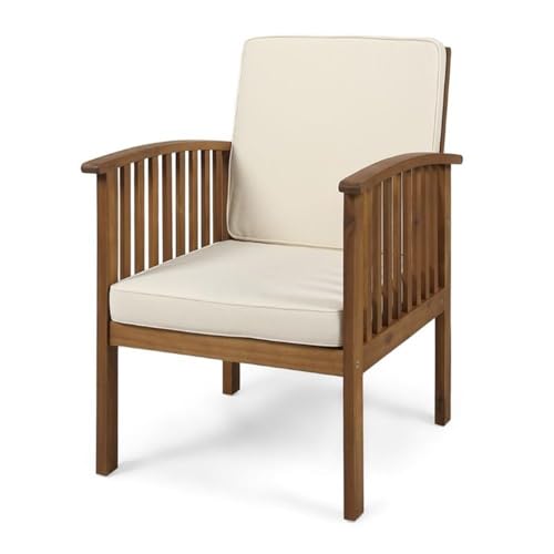 GDFStudio Acacia Outdoor Acacia Wood Club Chairs, Brown Patina and Cream (Set of 2)