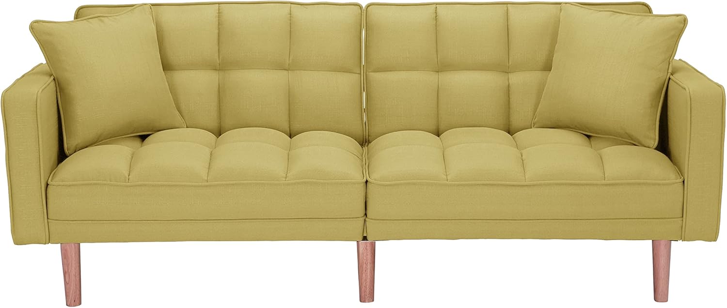 FUTON Sofa Bed Sleeper Yellow Linen Fabric