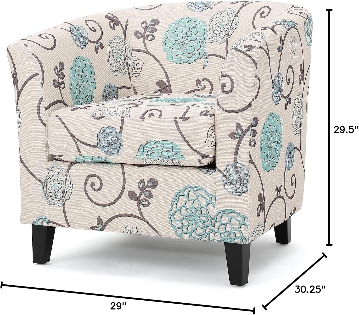 GDFStudio Barrel Fabric Club Chair White and Blue Floral Pattern