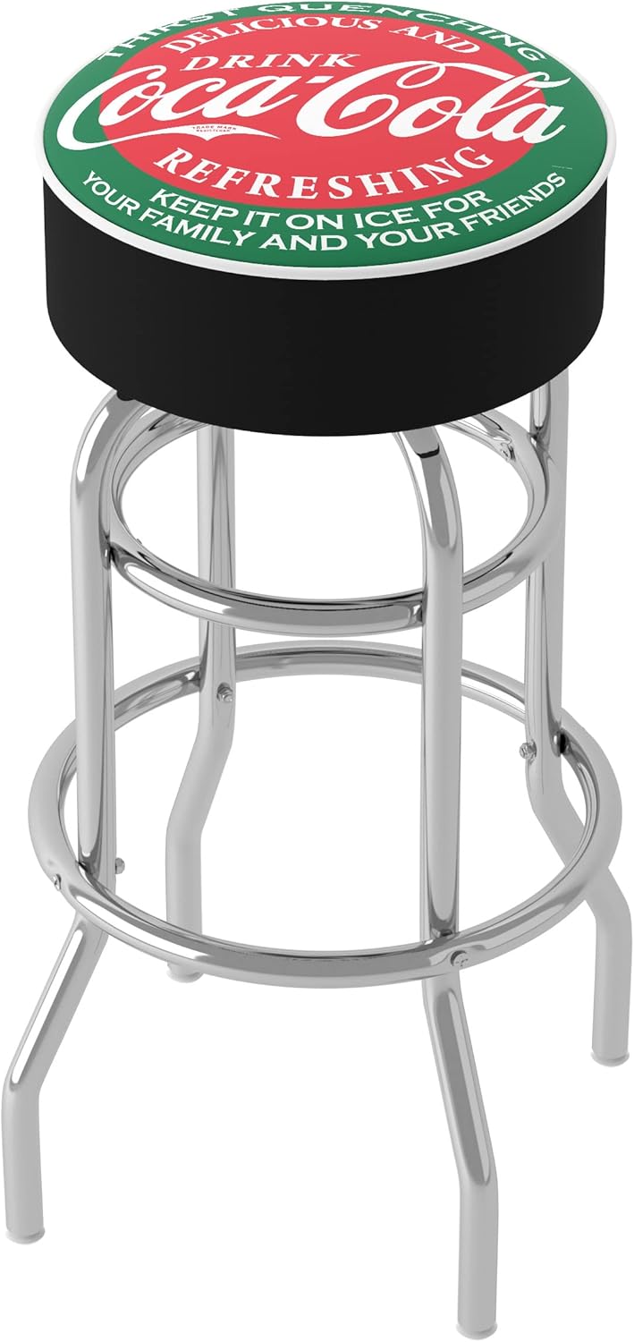 Bar Stool - Coca-Cola Red & Green Stool with Foam Padded Seat - Swivel Chair for Game Room, Garage, or Home Bar by Trademark Gameroom