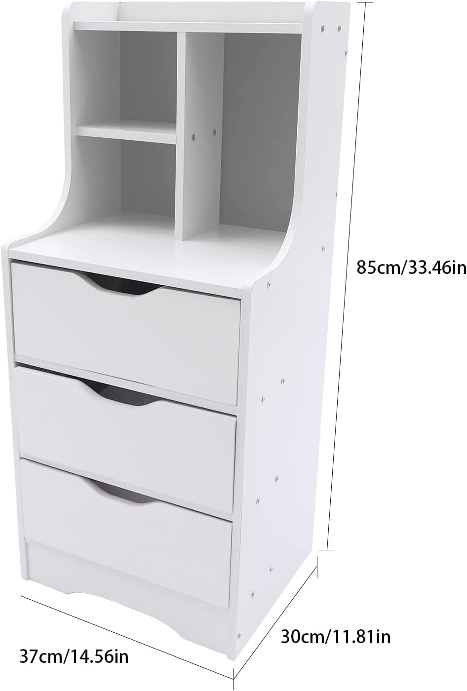 CNCEST 3 Layers of Drawers Nightstand Organizer Nightstand with Kitchen Cabinet and Storage Drawers for Scene: Bedroom, Living Room, Office, White