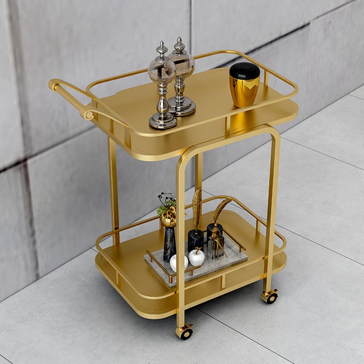 Kitchen Serving Cart Mobile Bar Cart Tea Trolley 2-Tier Rolling Liquor Wine Carts On Wheels,Ideal for Kitchen,Living Room Office Hotel