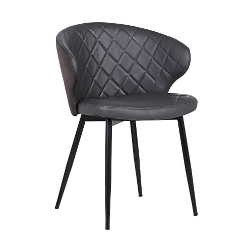 Armen Living Ava Contemporary Faux Leather Dining Room Kitchen Accent Chair, 30.5 Inch Height, Grey, Black