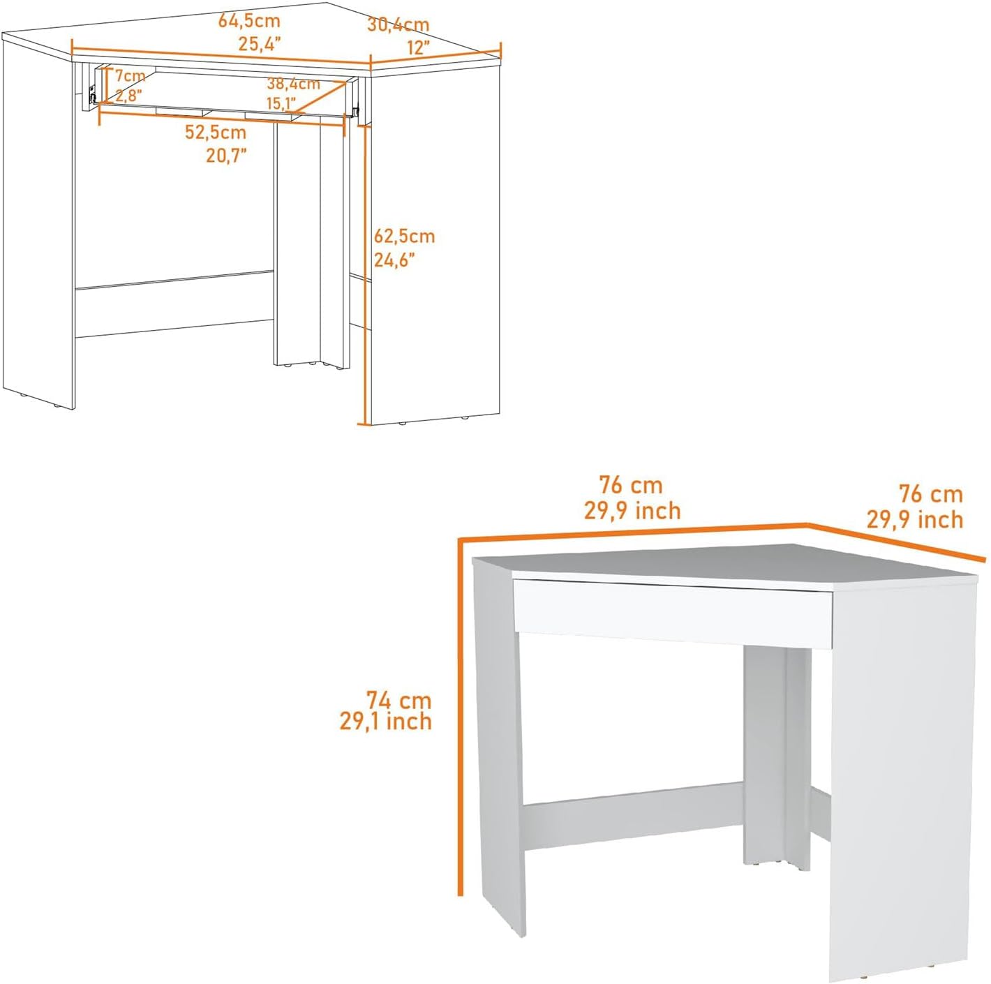Desk Large, White Spacious Drawer Corner Desk