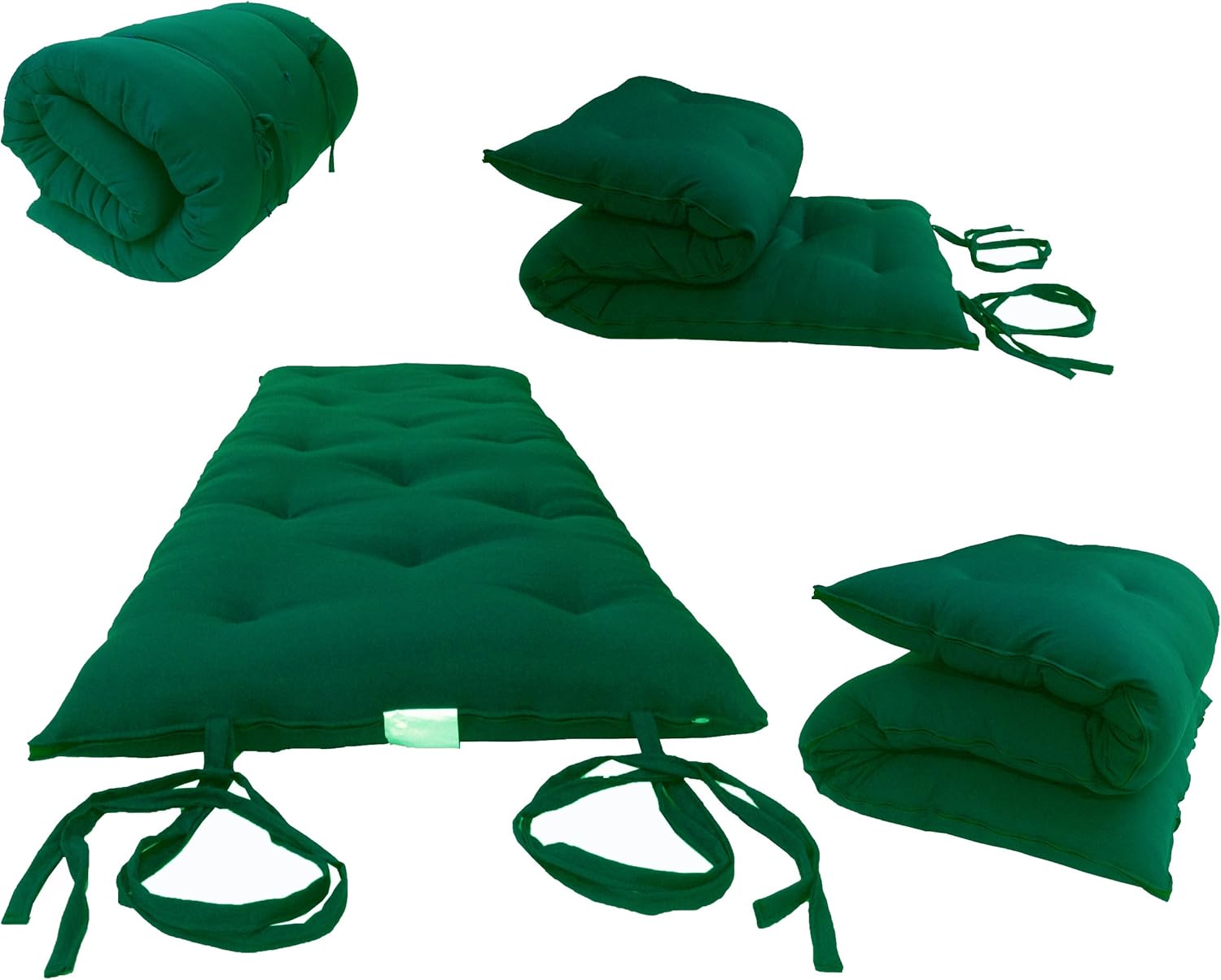 D&D Futon Furniture Traditional Japanese Floor Rolling Futon Mattress, Cotton Batting/Foam/Polyester Batting, Foldable Bed (Hunter Green, 3 x 60 x 80 (in) Queen Size)