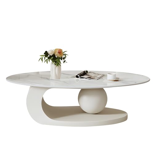 Modern Oval Stone Coffee Table,Metal Abstract Base Cocktail Table, Modern Minimalist Shape Slate Tabletop, Modern Simple Home Small Apartment Italian Living Room Coffee Table