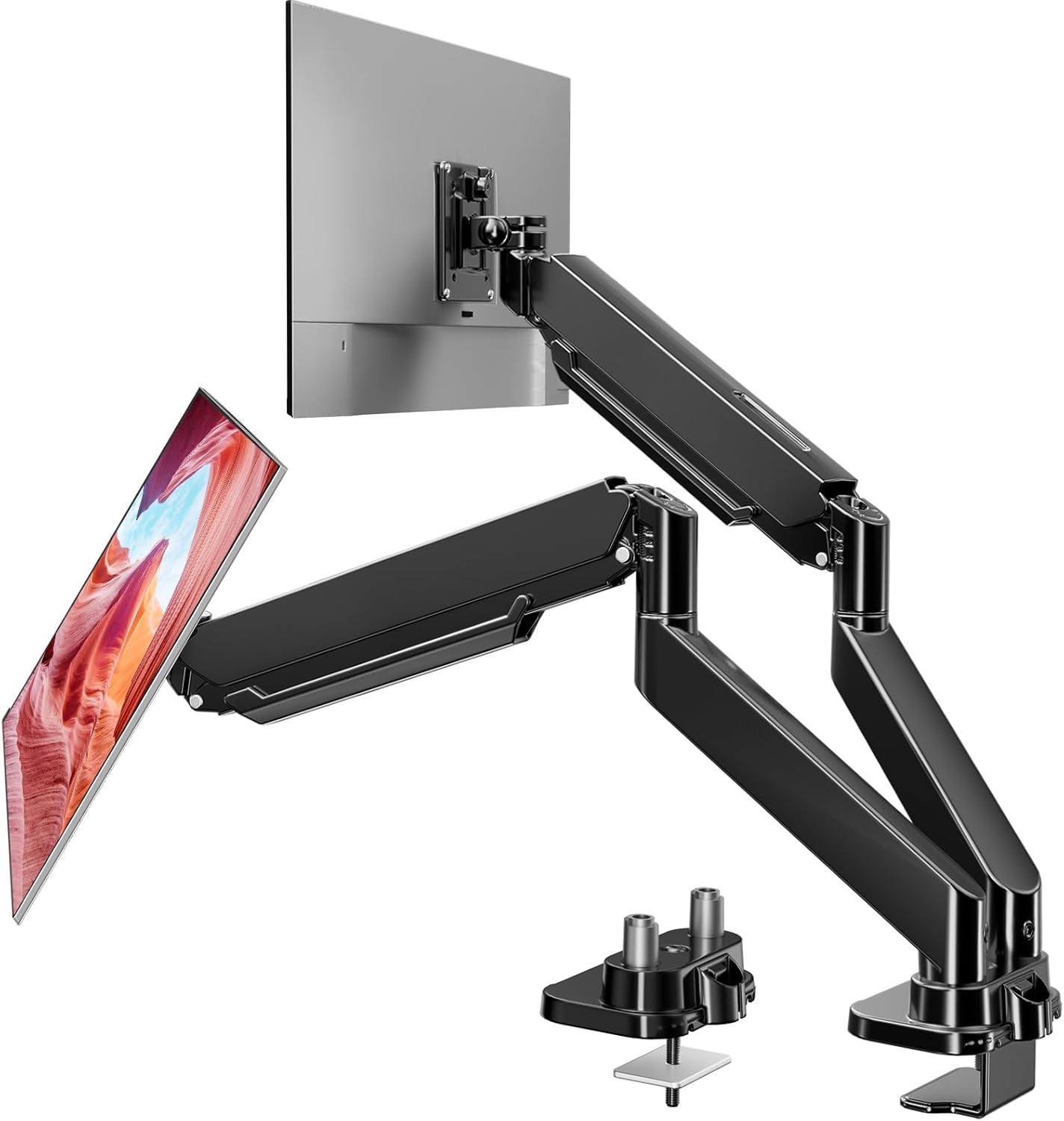 HUANUO Dual Monitor Mount for 40 inch Ultrawide Screens up to 33 lbs, Heavy Duty Dual Monitor Stand with Full Motion Adjustment, Dual Monitor Arm with Tilt, Swivel, Rotation, VESA 75x75 or 100x100mm