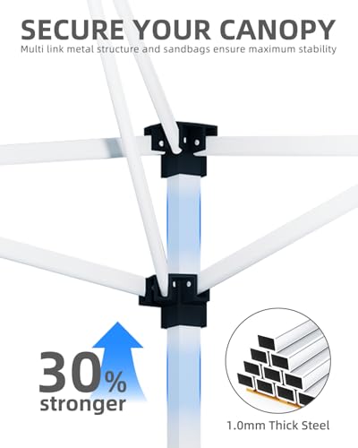10x10 Pop Up Canopy with One Button Push Setup - Heavy Duty Outdoor Canopy Tent with Portable Roller Bag - 3 Adjustable Height, 4 Weight Bags, 8 Stakes & 4 Guy Ropes Included, Black