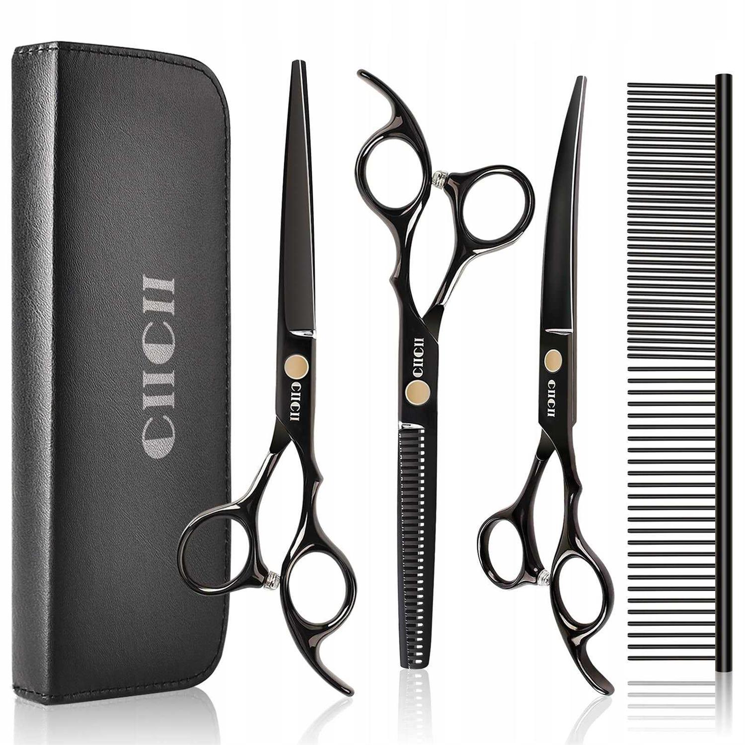 CIICII Dog Grooming Scissors Kit 7 Inch Professional Pet Grooming Scissors Set with Curved Scissors - Pet Supplies online store
