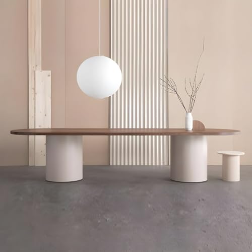 LAKIQ Oval Office Conference Table Wood Top Writing Desks Double Pedestal Dining Table Contemporary Desktop Computer Desk Table - Without Chair (39.4