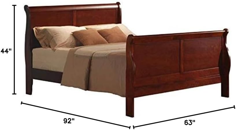 Pemberly Row Queen Size Sleigh Bed with Footboard, Wooden Slats in Wood, in Cherry, No Box Spring Needed, Easy Assembly