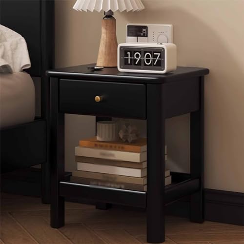 Rectangular Small Night Stand Modern Simple Scandinavian Bedroom Rubber Pure Solid Wood Bedside Cabinet Small Household Storage Cabinet Slim Nightstand