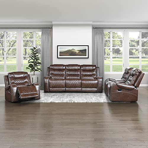 Lexicon Derringer 3-Piece Wall-Hugger Manual Reclining Living Room Set, Brown