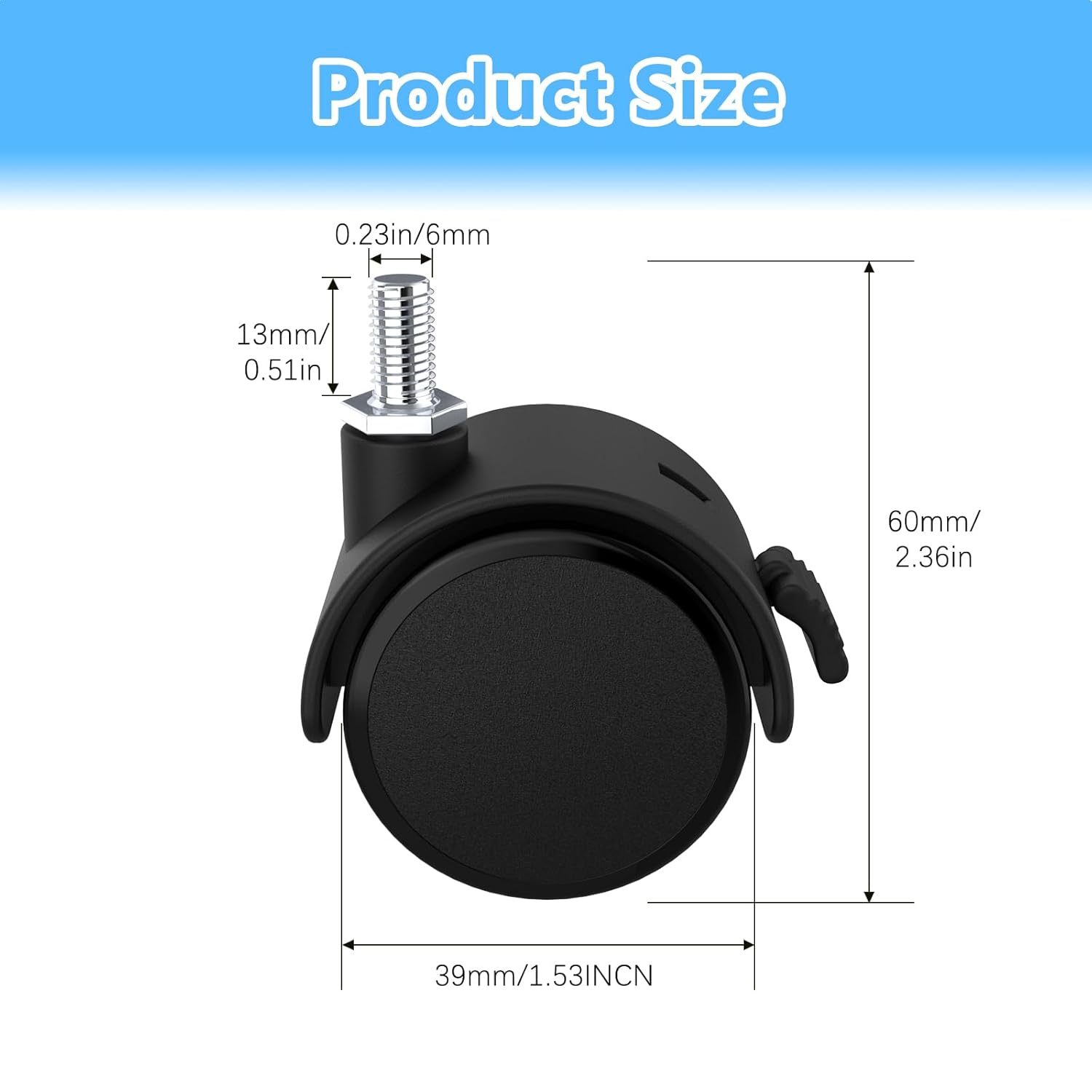 Replacement Wheels for Rolling Cart,Mute Rubber Rotating Rolling Wheels for Cart with Brake for Office Chair Game Chair,Rolling Cart Attachments 4PCS(Stem Diameter 1/4”)