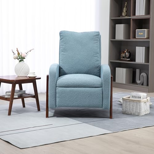 Recliner Chair for Adults, Accent Chair Boucle Small Recliner Home Theater Seating with Lumbar Support, Adjustable Lazy Comfy Reading Chair with Padded Seat Backrest for Living Room, Light Blue