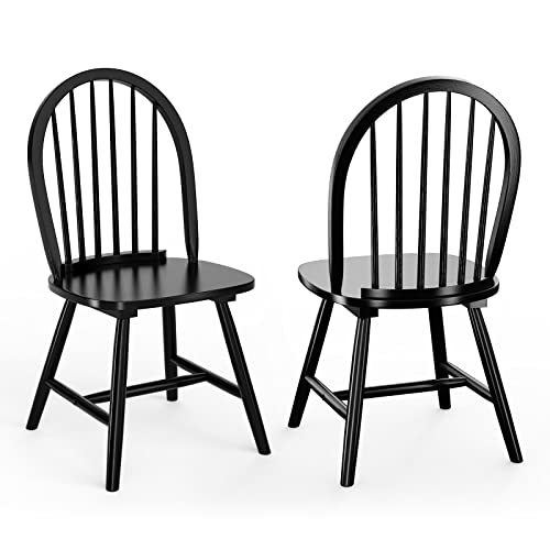 Giantex Wood Dining Chairs Set of 4, Windsor Chairs with Solid Wood Legs, High Spindle Back, H-Shaped Crossbars, Vintage Country Farmhouse Style Wooden Side Chairs, Black
