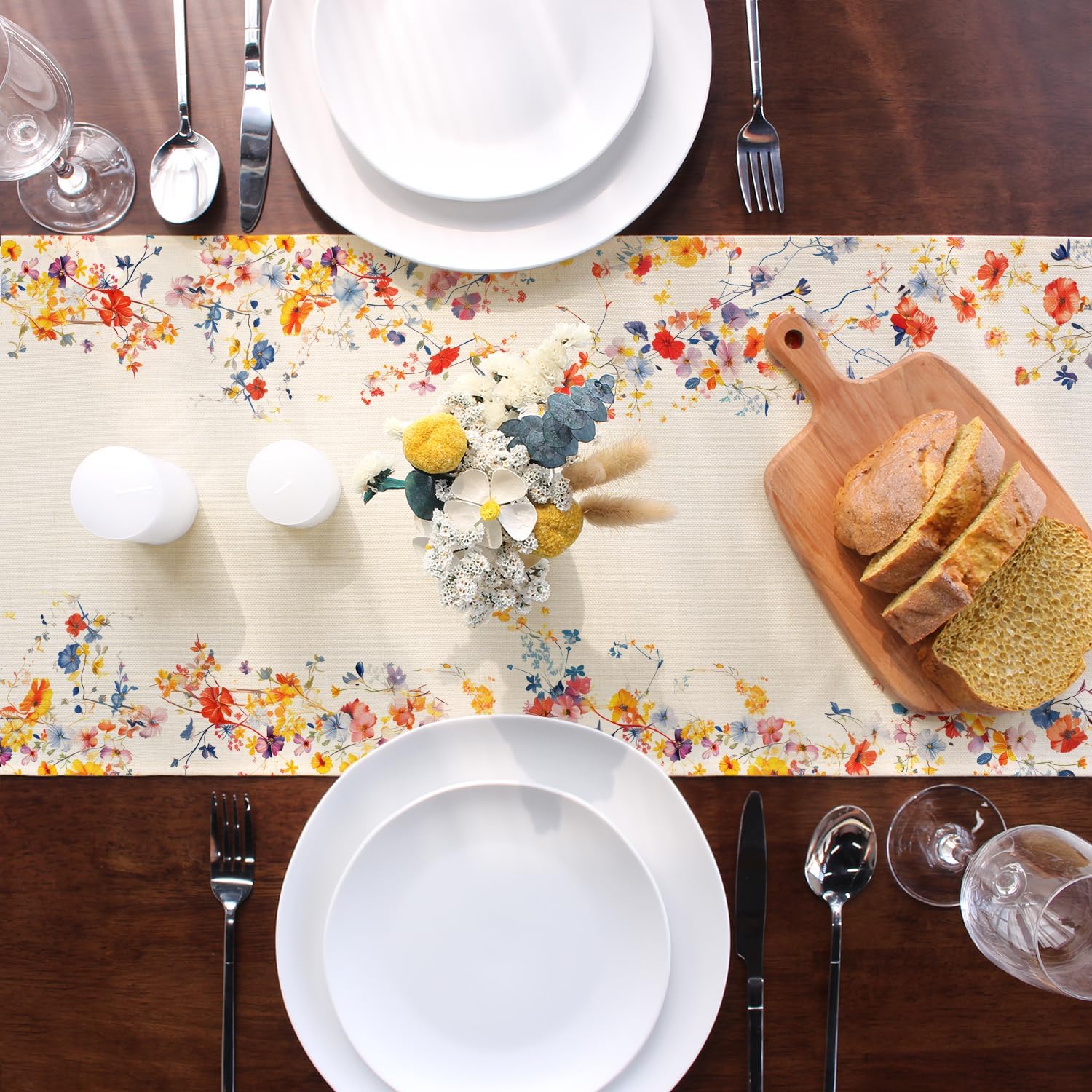 Blue Purple Floral Table Runner 72