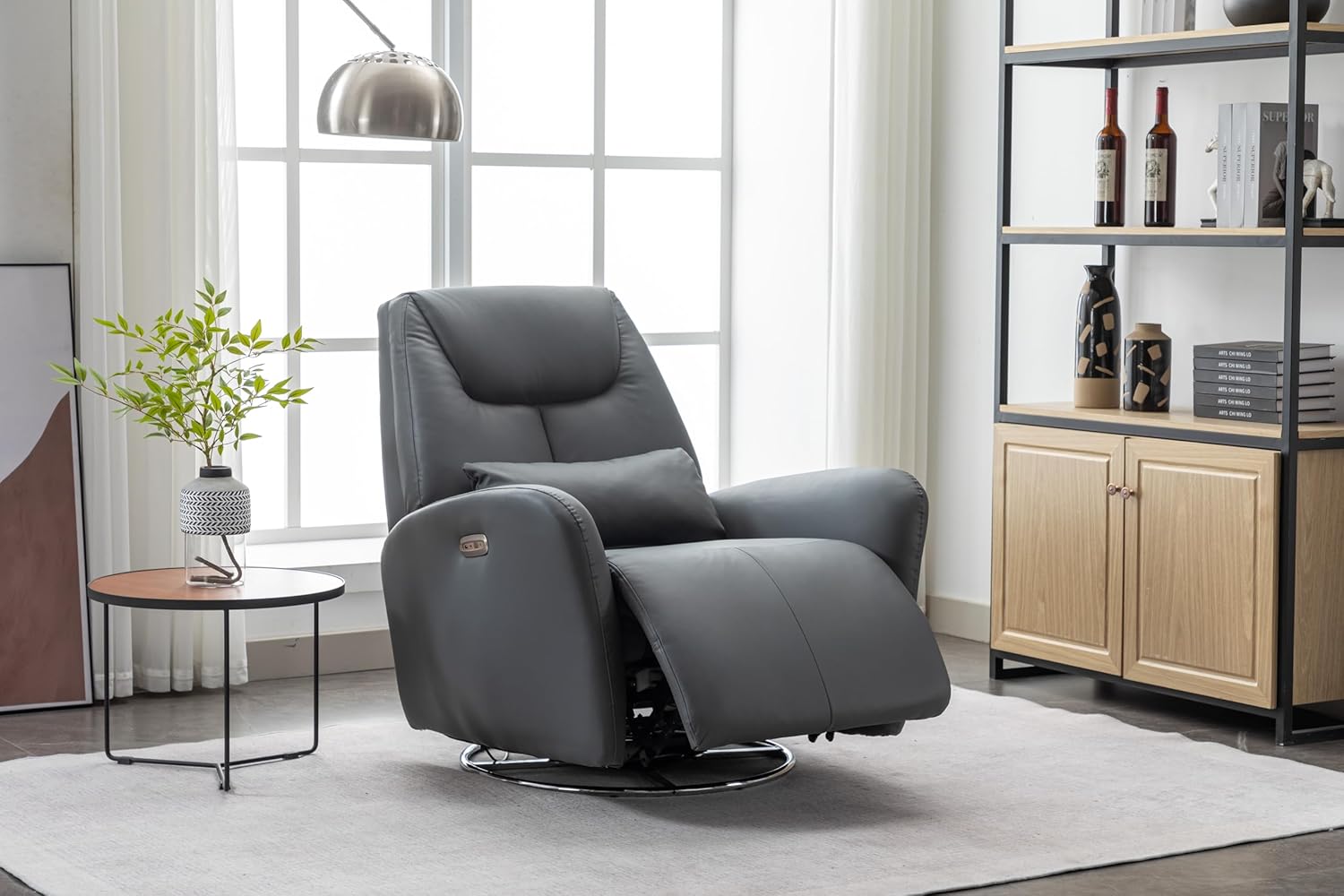 Power Recliner Chair Swivel Glider Smart Voice Control Ambient Light Bluetooth Music Player USB Ports 270 Degree Rocker Electric Sofa, Oversized, Dark Grey